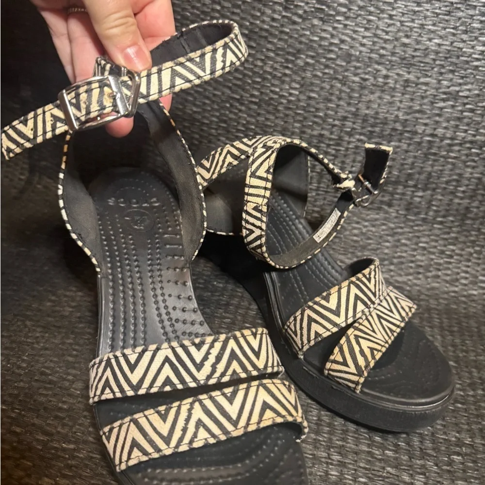 CROCS Black and White Wedge Shoes